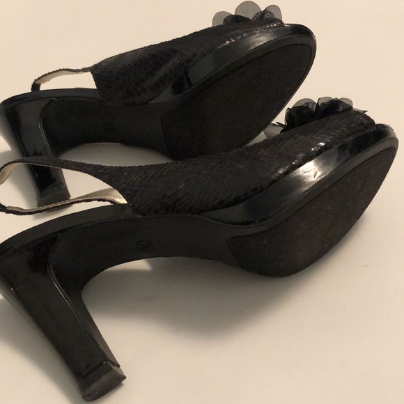 Karen Scott Bethe Black Patent Leather Slingback Peep Toe Heels - Picture 10 of 10